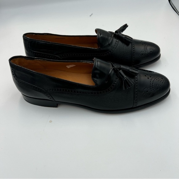 Meylan Tassel Loafers 8.5B Black Leather Cap Toe Brogue Made in Spain main image 5